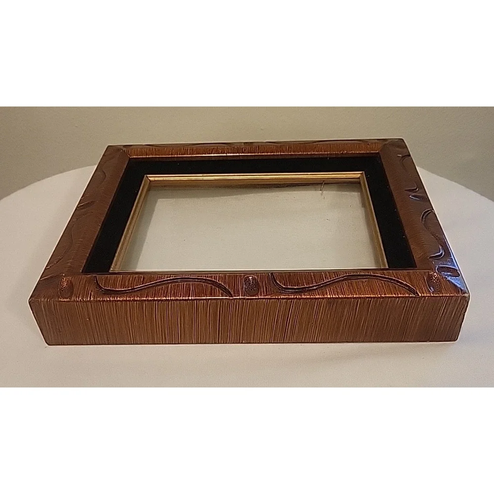 Painted Wood Photo Picture Frame Brown Gold Black Velvet Gold Trim 8x10 Abstract